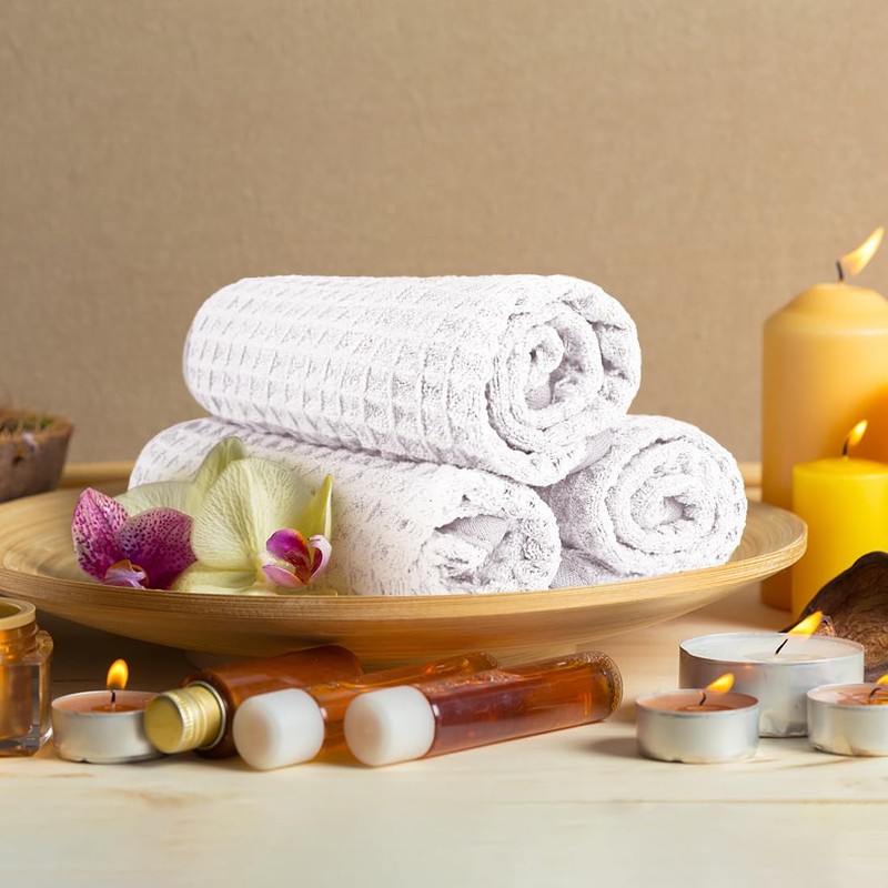 HOMEXCEL White Waffle Washcloths 4 Pack, Microfiber Face Towels for