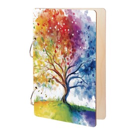 SUPERDANT Tree Greeting Card Holder Seasons Tree of Life Wooden Loose Leaf Binder Postcards Photo Album 2 Rings Cover Keeper Planner Keepsake Gifts for Birthday Christmas Wedding