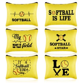 6 Pcs Softball Makeup Bag Softball Cosmetic Bag Softball Bags for Women Softball Gift Bags Sport Pouch Bags Travel Zipper Storage Case Makeup Organizer Toiletry Bag for Women Teen Girls Team Player