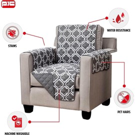 PIC Reversible Non - Slip Arm Chair Slipcover for Living Room Chair Slipcovers, Water Resistant, Protects Furniture from Children, Pets, and Stains, Machine Washable, Geometric Red