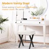 LUE BONA White Vanity Stool - Square Faux Leather Makeup