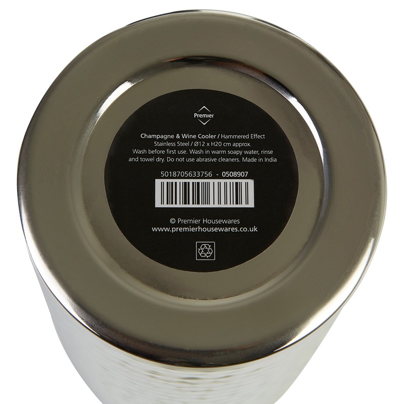 Premier Housewares Weinkühler/Sektkühler aus Edelstahl, mit Hammerschlagoptik, Silber, 12x12x20