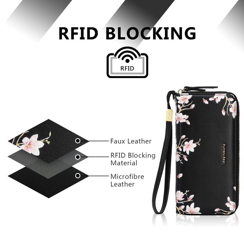 Pomelo Best Women's Large Purse in Long Format Flowers Embossing