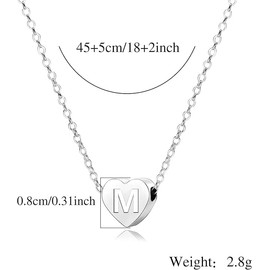 S925 Silver A-Z Capital Initial Heart Pendant Necklaces for Women Girls Lady Mother Sister Friends Christmas Birthday Choker Necklace Fashion Jewellery, Silver, No Gemstone