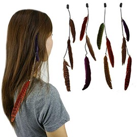 12 Long Feather Extension with Clip On Comb Assorted Feather Hair Clips (Feather 0005)