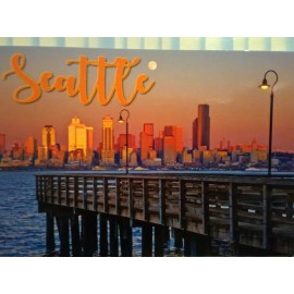THE PACIFIC NORTHWEST BEAUTIFUL POST CARD AERIAL VIEW  SEATTLE SKYLINE @ DUSK ALKI POINT SEATTLE WA