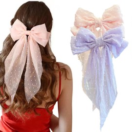 Lopsity 2PCS Large Hair Bows for Women Big Bow Hair Clips French Barrette Bowknot for Girls Hair Accessories (purple+pink)