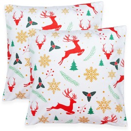 Namaste Trends Set of 2 Multi Colored Christmas Decorative Hand Made Velvet Cushion Covers 16 x 16 inch (White)