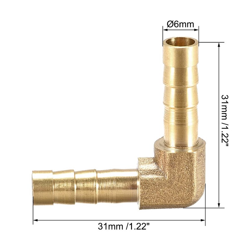 sourcing map 2 pieces 6 mm barb brass 90° angle