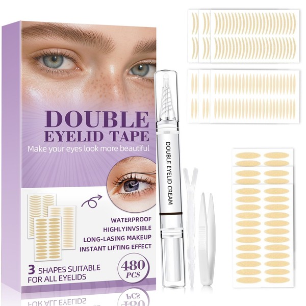 Eyeellyn Eyelid Lifter Strips 480PCS, Double Eyelid Tape, 3 Different