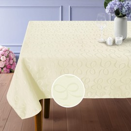 Ivory Tablecloth (1PC, 60"x84"), Washable Tablecloth for 6ft Rectangle Tables (6-8 Seats) - Cotton Polyester, Wrinkle/Fade Resistant, Reusable Table Cover for Dining & Wedding, Beige Bows Jacquard