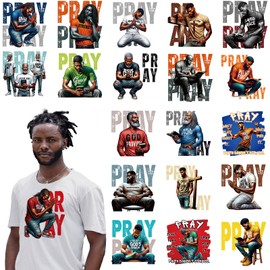 INCOK DTF Transfers Ready to Press - 20 Sheets Prayer Black Men Iron on Patches for T-Shirts, Christian Religious Iron on Transfers Stickers, Heat Transfer Vinyl Decals for Clothes DIY Fabric Decor