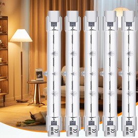 Rnyloas R7S 118MM T3 300W Bulb, 5 Pack Long Lasting R7S Halogen Bulb Dimmable, R 7S 300W 120V Bulb with R 7S Base 2800K Warm White, 118MM T3 for Work, Security, Landscape Lights, Floor Lamps