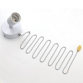 Metal E26 Light Socket Replacement with Ceramic E26 Bulb Holder and 1.5m Pull Chain - 180° Adjustable Wall Mount Light Socket for Bedroom or Bedside (White)