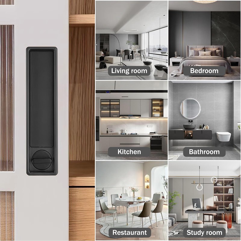 Pocket Door Lock Hardware with Pull, Recessed Handle Latch,Invisible Sliding