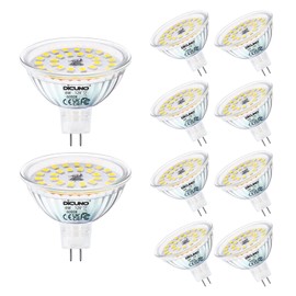DiCUNO MR16 LED Bulbs 6W, 70W Halogen Equivalent, 850LM GU5.3 Bi-Pin Base Light Bulb 6000K Daylight White, 12V Non-Dimmable 120 Degree Beam Angle, Replacement for Tracking Lighting, 10 Packs