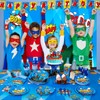 DECORLIFE Superhero Party Decorations, 6.4 x 4.9ft Backdrop, 16pcs Slap