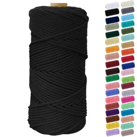 Binwat Macrame Cord Thick Natural Cotton Cord DIY Crafts Yarn Thread Twisted Spool Twine String Cotton Rope for Wall Hanging,Plant Hangers,Knitting,Decorative Projects 4mm x100m (Black)
