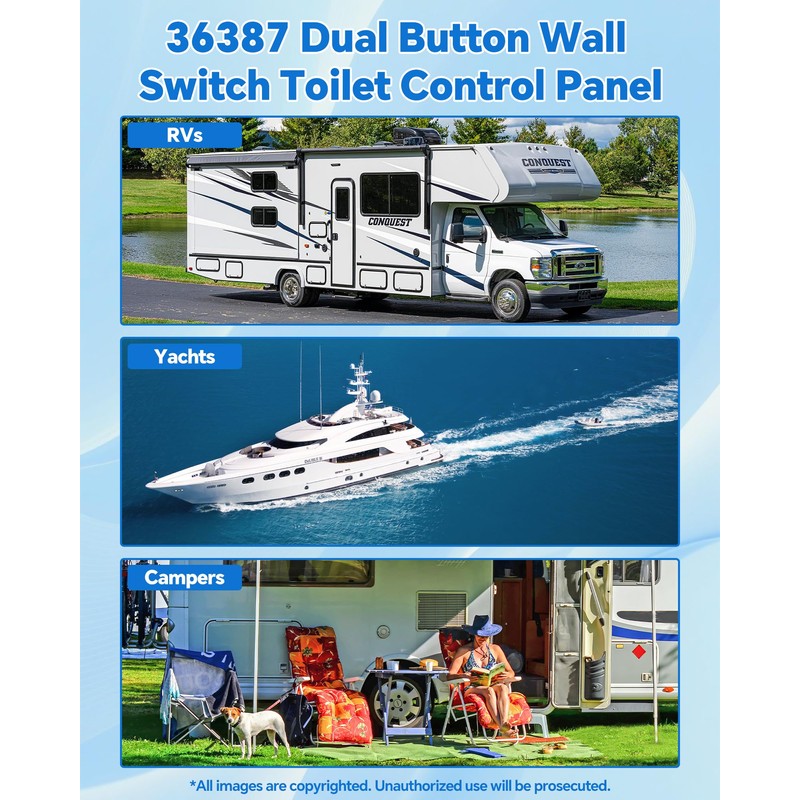 36387 Wall Switch, Tecma RV Toilet Silence Plus with 11.8ft