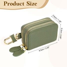 uxcell Genuine Leather Car Key Fob Case, Universal Car Key Fob Holder, Double Layer Zipper Key Case Bag for Men Women, Dark Green