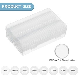 PATIKIL Coin Snap Holder 100 Pack Coin Case Storage Round with Organizer Box Fit 19/20/22.25/25/27/30/38.5/41mm Coins for Collectors Collection Supplies, White Foam Gasket