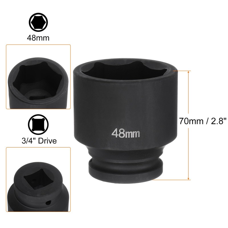 sourcing map 6-Point Impact Socket 3/4" Drive 48mm Metric 40Cr