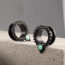 Vankula Ear Tunnel 1 Pair Double Flared Flesh Plugs Opal Stainless Steel for Men Women Ear Piercing Stretched Jewellery 6 mm to 19 mm, Metal