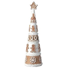 The Bridge Collection Frosted Gingerbread Cookie Tree Figurine - Decorative Tabletop Figure for Holiday Decor - Gingerbread Cone Tree Figurine for Christmas Decor