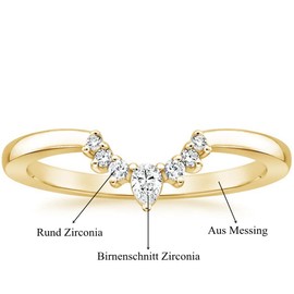 Titaniumcentral Women's Narrow Front Ring Rose Gold Silver Pears and Round Cut Cubic Zirconia Engagement Rings Wedding Rings, Copper