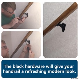 Hand Rail Brackets for Stairs- 6 Pcs Heavy Duty Black Handrail Brackets for Indoor Stairs or Outdoor Stairs Support, 3 Inch Hand Railing Brackets, Banister Brackets for Stairways Stair Railing Indoor