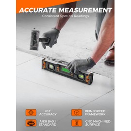 Mecurate 10-Inch Digital Level, Professional Smart Precision Torpedo Level Tool, Bright LCD Display, Audible Alerts, Magnetic Bottom, Dust Water Resistant, with Carrying Case