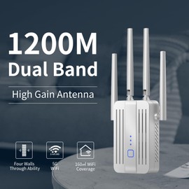 WLAN Amplifier 1200 Mbit/s WLAN Repeater, Dual Band 5GHz & 2.4GHz WiFi Repeater with WPS | 1200 Mbit/s | With LAN/WAN Port | Easy Setup | Compatible with All WiFi Devices