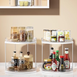 2 Pack 2 Tier Lazy Susan Turntable Organizer – 9.05” Rotating Spice Rack Organizer for Cabinet, Pantry, Tabletop & Counter – Clear Acrylic Lazy Susan for Kitchen, Bathroom & Vanity
