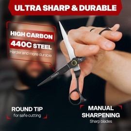 Professional Barber Hair Scissors Thinning Shears Kit - 6.8" HIGH-END Extremely Sharp Haircut Scissors Hairdressing Texturizing Hair Cutting Shears Set 440C Stainless Steel for Salon Home Stylists