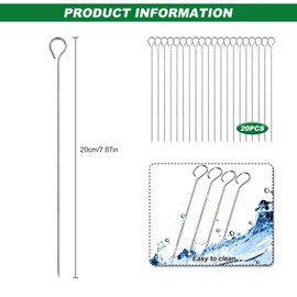 7.9" Metal Kebab Skewers, 20pcs Chicken BBQ Skewer Stainless Steel Kebab Sticks Reusable Small Barbecue Grill Stick for Oven Party