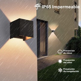 (2 pzs) Lampara Exterior Pared, 12W Impermeable IP65, Ángulo de haz Ajustable Hacia Arriba y Hacia abajo, Luz Exterior Pared, Lamparas Para Exterior de Casas pared, Dormitorio, Pasillo