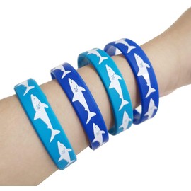 HADEEONG Shark Rubber Bracelets - Wristbands for Shark Themed Parties, Adults‘ Wearables, Birthday Favors - Pack of 24