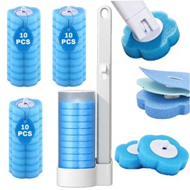 Cepillo de Inodoro Desechable, 30 Cabezales Repuesto  Soporte, Escobilla para Inodoro de Limpieza Profunda, Apto para Inodoro y Limpieza del Baño,