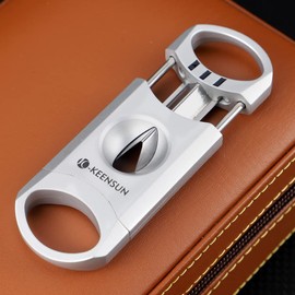 KEENSUN Zinc Alloy V-Cut Cigar Cutter (Silver), 60 Ring Gauge, 420J2 Stainless Steel Cut Blade in Gift Box