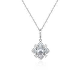 IDOKAWA Natural Saltwater Pearl Pendant for Women with Gemstone inlaid Shell Pearl Pendant Necklace Clover Jewelry Gift for Women