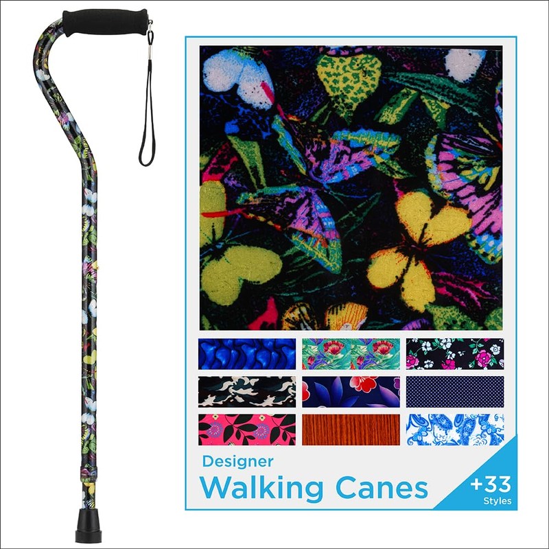 Nova Butterflies Print Aluminum Offset Handle Cane 30 to 39"