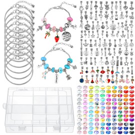 Ferreve 231 Pcs Charm Bracelet Making Kit for Girls Snake Chain European Large Hole Beads Dangle Charm with Plastic Storage Box DIY Jewelry Making Craft Gifts for Teen Girls Women(7.5 Inch)
