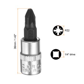 sourcing map 3pcs PZ2 Bit Socket 1/4" Square Drive Phillips Slotted Extension Impact Bit Power Nut Driver Set S2 & CR-V Steel Socket Ratchet Wrench Bits, Silver Black