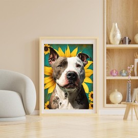 HMDIIMGE Pit Bull Diamond Painting Kits, Animals Colorful Flowers 5D Diamond Painting DIY Full Drill Round Art Gems for Adults Beginners Home Wall Decoration 12x16 Inch