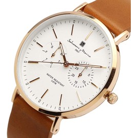 Salvatore Mara SM15117L Wristwatch, Quartz Calendar, Italian Brand, Unisex, Rose WH Brown, Classic