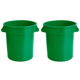 PRO&Family 2 Pack 32 Gallon Green Round Commercial Trash Can/Ingredient Bin Recycling Bin Kitchen Garbage Can Office Garbage Can Trash Barrel Plastic Barrel Yard Waste Bin Outdoor Trashcan