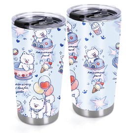 LATTPLYN Dog Lover Tumbler, Puppy Tumbler with Lid, 20 oz Dogs Printed Insulated Stainless Steel Travel Mug Cute Terrier Lover Gifts For Kids, Men, Women, Friends, Coworkers