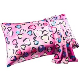 Lolalet Silk Pillowcase for Kids, Satin Pillow Cover with Envelope Closure, Leopard Hearts, Queen Size 20x30, 1 PC