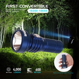 Manker MC13 II SE USB Rechargeable Tactical Flashlights High Lumens,Maximum 4500+lumens output,665 meters,waterproof,First convertible 18350-18650 built in extendable body design Magnetic Flashlight