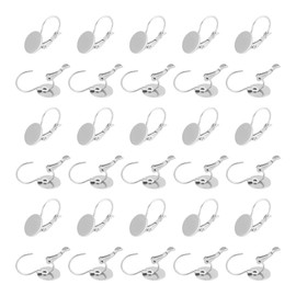 UNICRAFTALE 40Pcs 304 Stainless Steel Leverback Earring Findings Flat Round Blank Earring Cabochons Earring Bezel Tray Hoop Earring Accessories for Leverback Earrings Dangle Jewelry Making